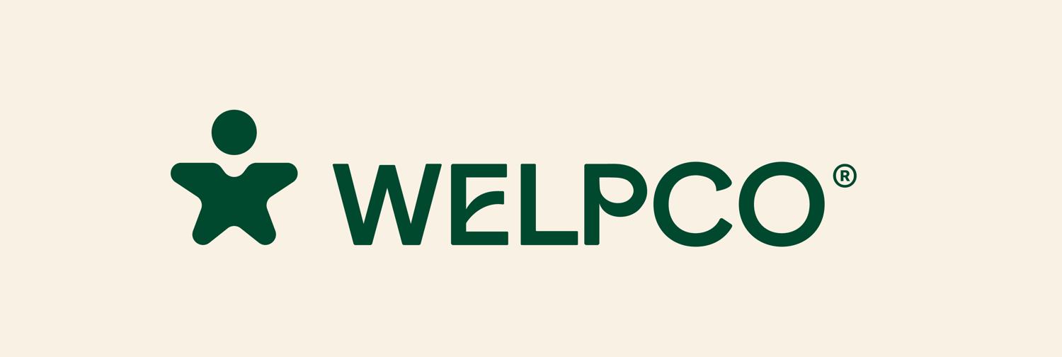 Logotipo de Welpco sobre crema